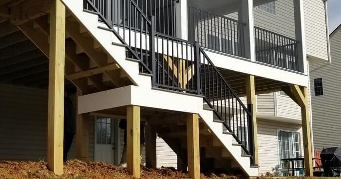 Close-up of outdoor back-porch staircase